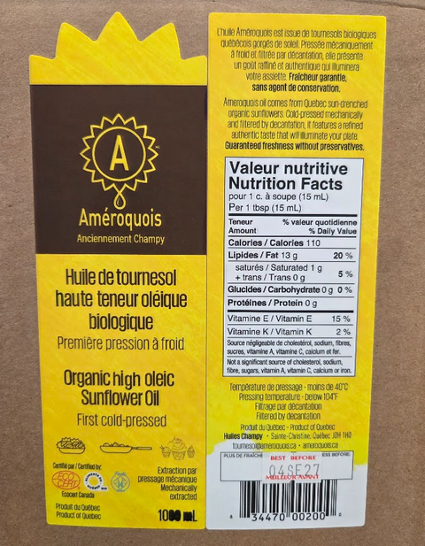 Huile tournesol bio - BIB 10 L